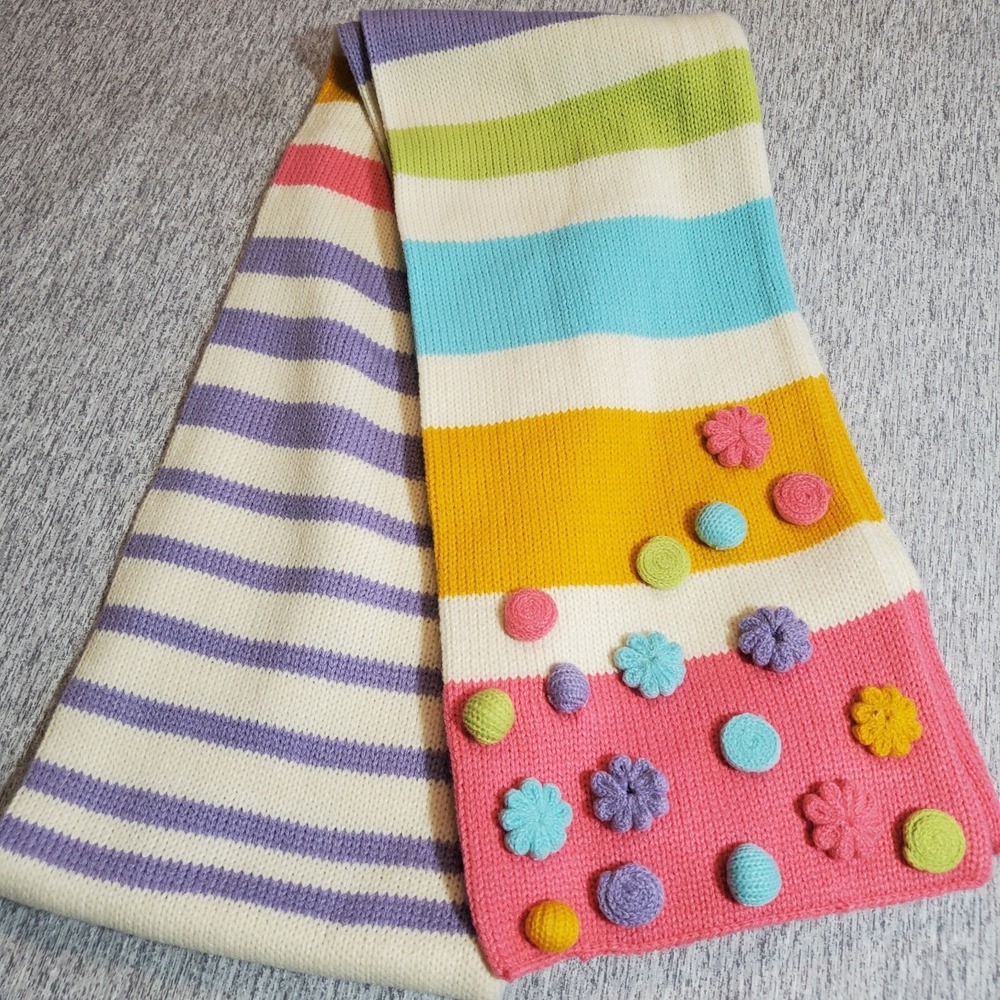 Little Miss Mismatched Pastel Pink‎ Knit Girls Striped Colorful Scarf Funky Cute